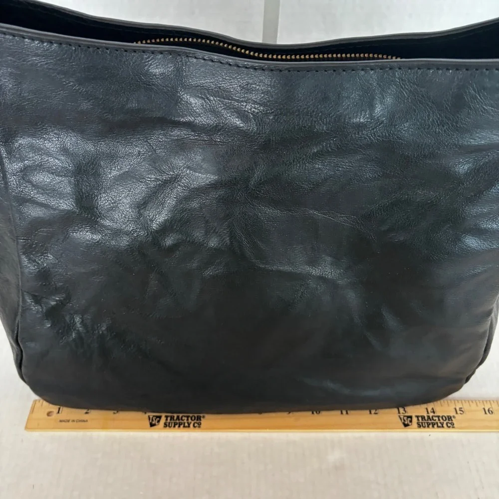 écotorie BLEU Shoulder Bag Womens Large‎ Black Real Leather Hobo Tote Gold Ring